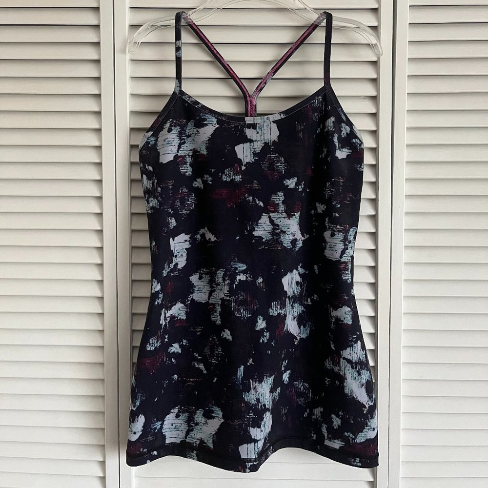 Lululemon Power Y Tank *Luon black, navy, purple & pink floral size 8 rare